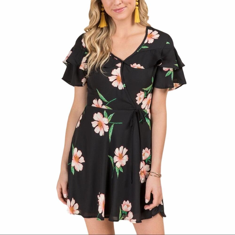Altar’d State Floral Ruffle Sleeve Wrap Dress